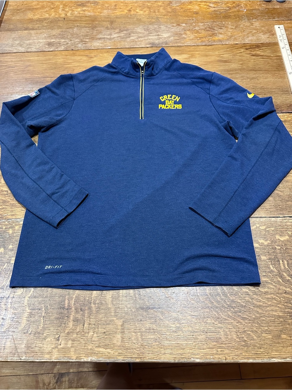 NFL Navy Quarter-Zip Pullover with Yellow Green Bay Packers Logo sz large